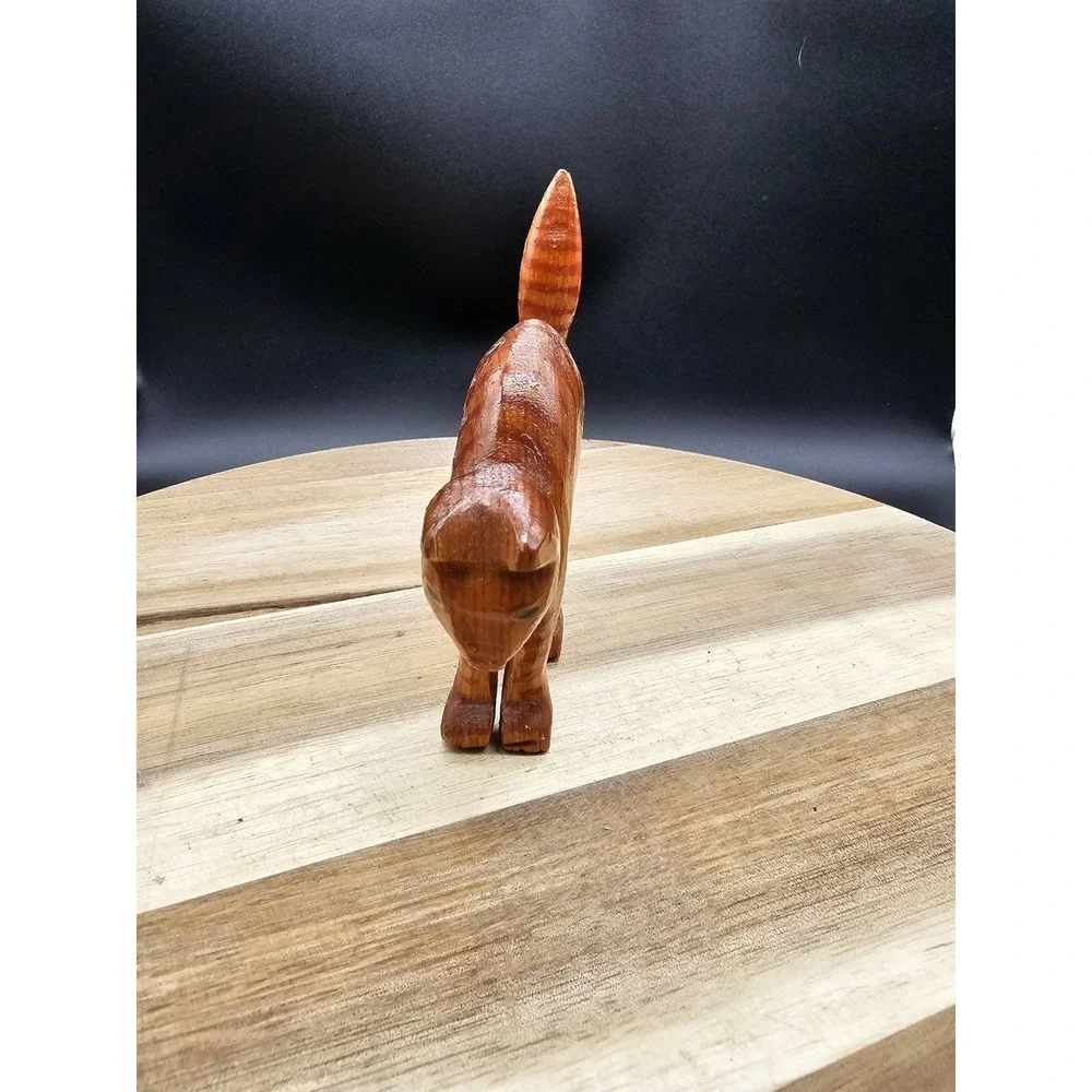 Vintage Hand Carved Wooden Orange‎ Cat Arched Back